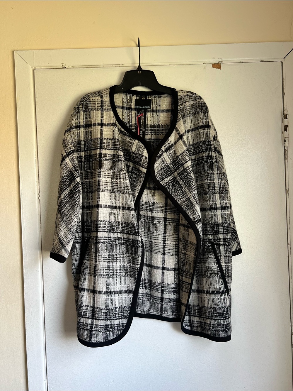Cynthia Rowley Black White Plaid Open Front Cardigan Sz Medium NWT Classic Work